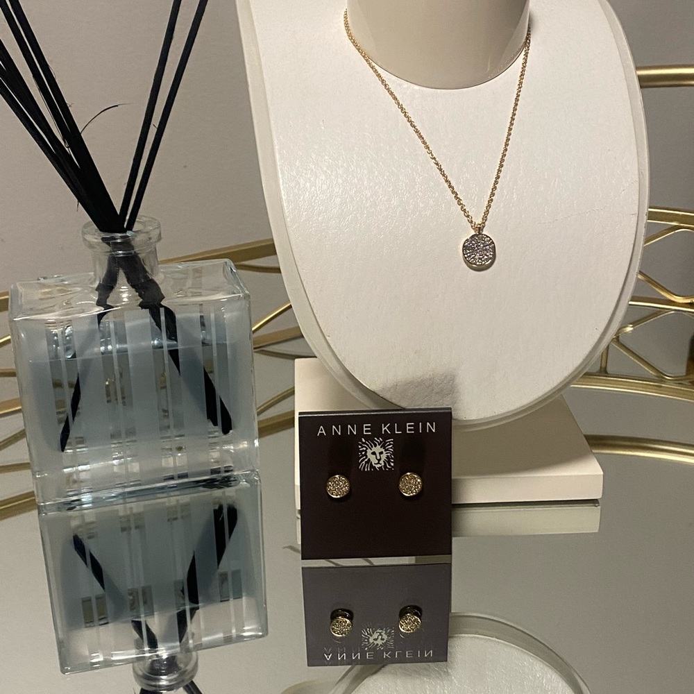 NWT Anne Klein pave disc necklace and earrings